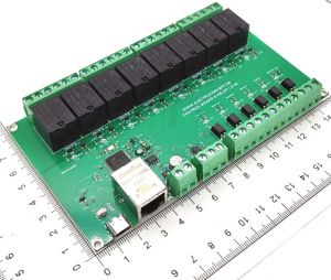 Board with 8 relay outputs / 6 opto inputs Artnet / sCAN / OSC / PLC / DMX 