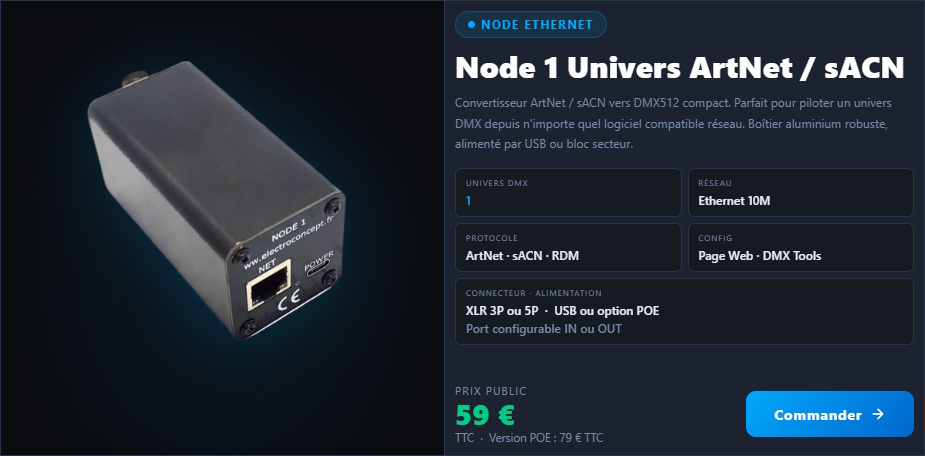 Node artnet 1 univers RDM