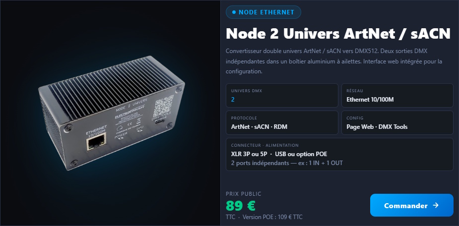 Node artnet 2 univers RDM